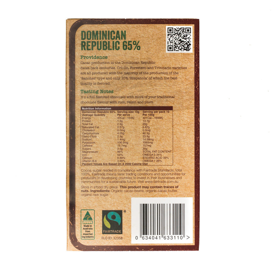 65% Dark Dominican Republic Cacao Vegan - (Carton of 8)