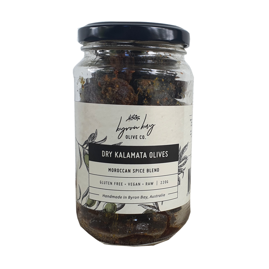 Dry Kalamata Olives marinated in Moroccan spices 220gr
